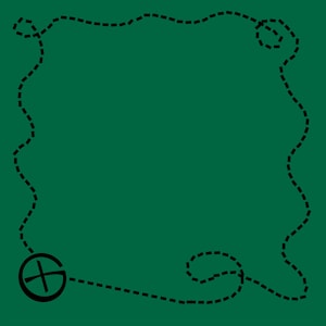 May include: A green background with a black dashed line border. A black compass symbol is in the lower left corner.