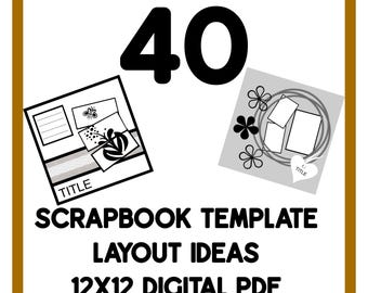 40 12 x 12 plakboek Paginalay-out Sjablonen Ideeëngids Schets 1 2 3 4 5 6 Foto's PDF-bestand Eenvoudig scrapbooken