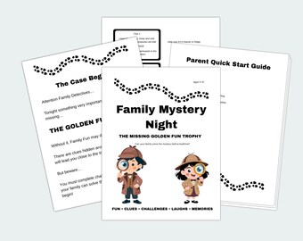 Family Mystery Night afdrukbare game voor kinderen | Avondactiviteit voor het hele gezin | Binnenspeurtocht pdf