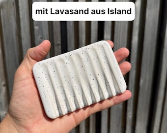 Lavasand - Seifenschale, Seifenhalter aus Keramik. Minimalistisch & handgefertigt - isländischer Lavasand eingeschmolzen in die Glasur