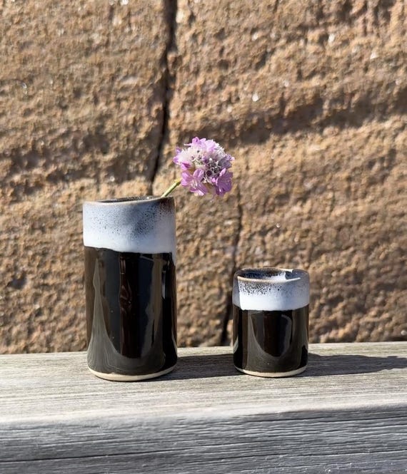 Mini Vasen 2er Set - Minimalistisch- Nordisches Design - Farbe "Black Glacier" - Inklusive Geschenkverpackung