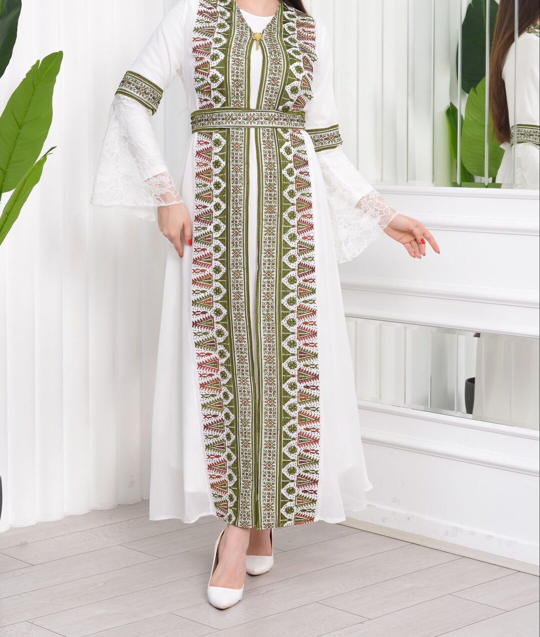 Maxi Abito Donna Abaya Jilbab Kaftan Musulmano Dubai - Sufia Fashions SF97 - Chiffon Con Cintura