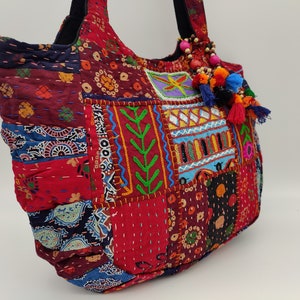 Handmade vintage ethnic bohemian embroidered mirror patchwork shoulder handbag for women/girls