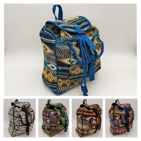 Backpack ethnic bohemian nomad jacquard travel festival rucksack bag cotton 31x28cm