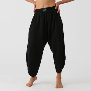 Woman Yoga Linen Pants, Cotton black Harem Pants, Boho woman Yoga Pants, Linen Harem Pants, Elastic Waist Cotton Pants, Natural Boho Pants