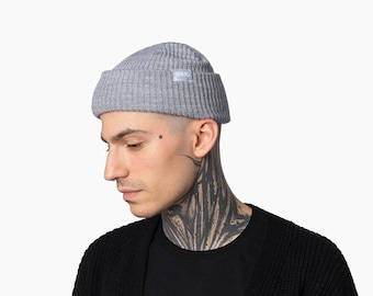 Hipster fisherman beanie, double-sided winter knitted beret