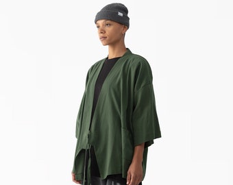 Yukata / das Kreuz von Lothringen Kimono im japanischen Stil 100 % Baumwolle, leichter Sommer-Haori-Stoff in Grün und Braun
