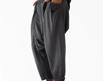 Bohemian Linen Natural Woven Pants, Handmade Yoga Boho-Harem Pants.