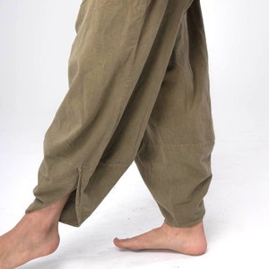 Green Bohemian Linen organic GOT certified SNUG Pants Meditation and Yoga Handmade Boho-Harem Style Pants. Green