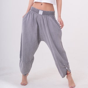 Boho Yoga Pants – Handmade Linen Harem, Bali Style, Natural Dye, Ethical Fashion, Soft Blend Travel-Ready Trousers