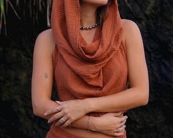 Sahara Bio-Baumwoll Set – Kapuzen Crop Top & Verstellbare Wickelhose | Nachhaltige Festival Yoga Kleidung