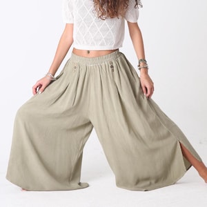 Limited Sage Yoga Linen & cotton Mix Flowy Wide Leg Palazzo Pants | Boho Chic meditation pants | Bohemian Comfy Wide Pants | Casual Trousers