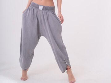Bohemian Linen Natural Woven Pants, Handmade Yoga Boho-Harem Pants.