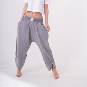 Black Boho handmade Meditation and Yoga Harem Organic Pants, Comfy Hippie Pant Loungewear Trousers Loose Festival all year gift for him Gray