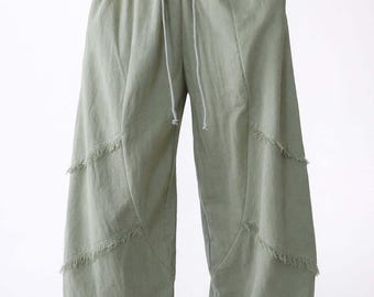 Baumwolle Leinen Flow Hose Matcha | Boho Yoga Hose | Nachhaltige Handmade Relaxed Fit