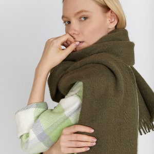 Unisex Green cashmere cotton blankie, Soft & Warm SNUG Versatile Shawl, 2.7m Long, Boho-Inspired, Modern cashmere wrap image 9