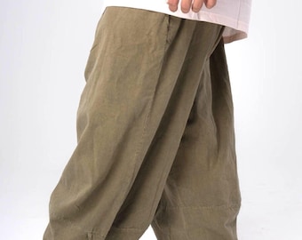 Boho Pants Organic Linen Green—Comfy GOT Certified Yoga Pants, Soft Summer Bohemian Pants, Earthy Travel or Meditation Attire
