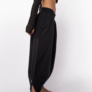 Cyberpunk Harem Linen Natural Woven Pants, Modern Handmade Black Yoga Boho Pants. image 3