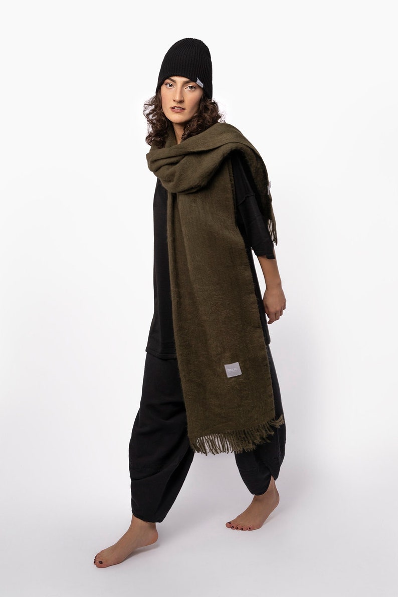 Unisex Green cashmere cotton blankie, Soft & Warm SNUG Versatile Shawl, 2.7m Long, Boho-Inspired, Modern cashmere wrap image 1
