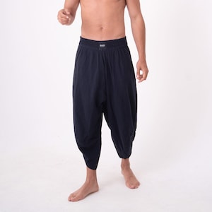 Pantalon tissé naturel bohème en lin, pantalon boho-harem de yoga fait main. image 4