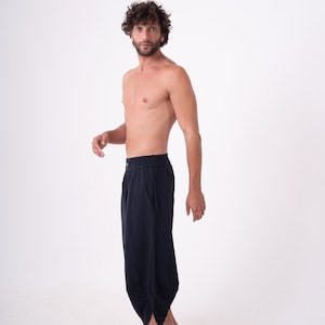 Cyberpunk Harem Linen Natural Woven Pants, Modern Handmade Black Yoga Boho Pants. image 9