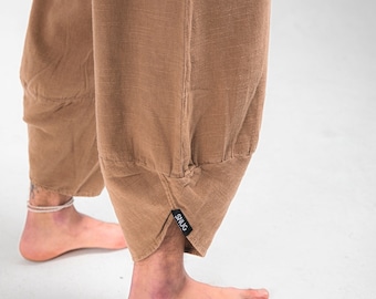 Bohemian Linen Natural Woven Pants, Handmade Yoga Boho-Harem Pants.