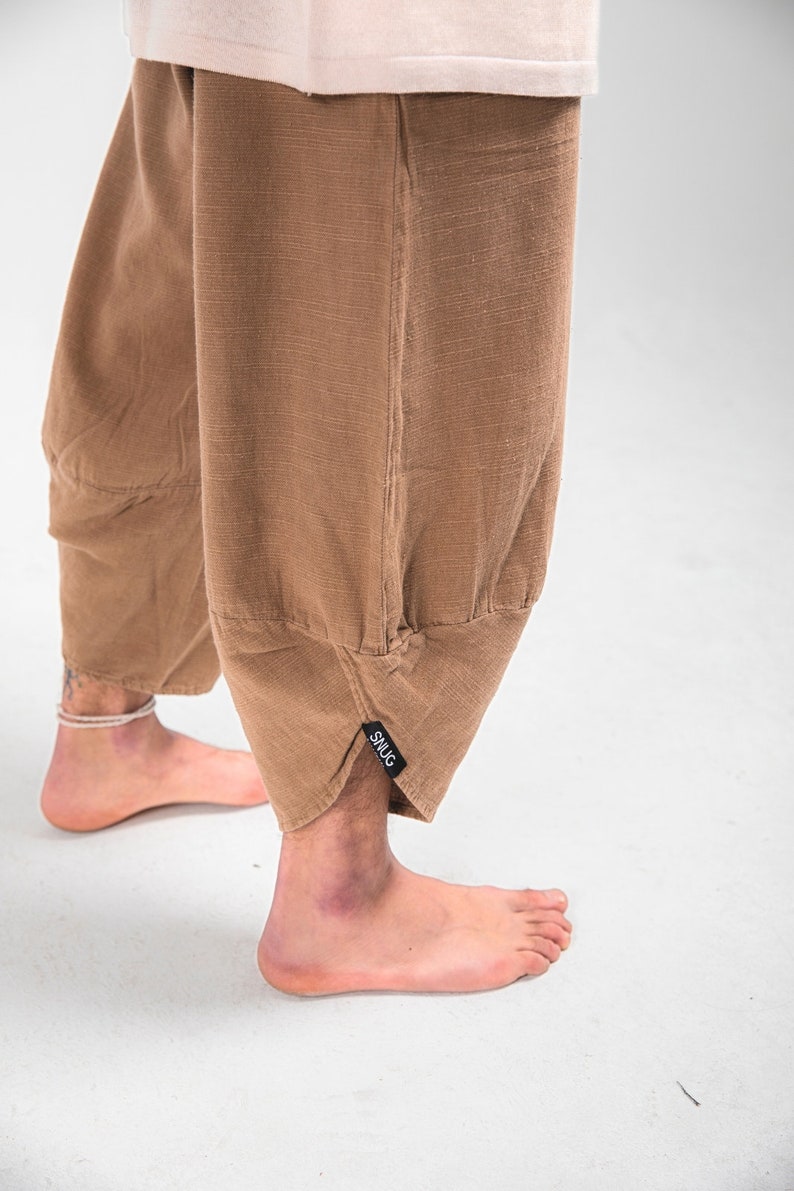 Bohemian Linen Natural Woven Pants, Handmade Yoga Boho-Harem Pants.