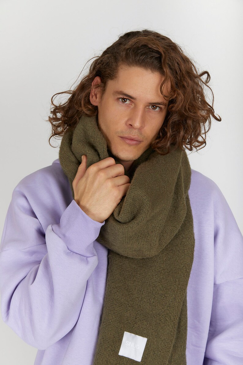 Unisex Green cashmere cotton blankie, Soft & Warm SNUG Versatile Shawl, 2.7m Long, Boho-Inspired, Modern cashmere wrap image 8