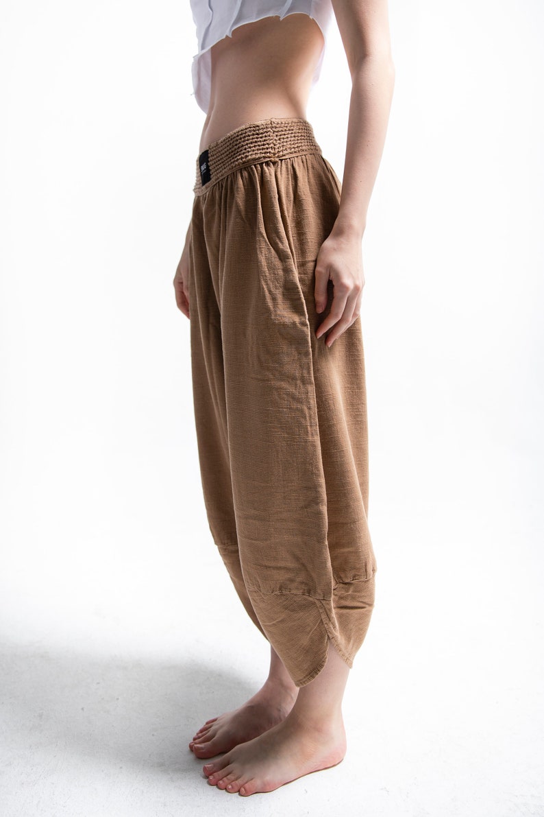 Bohemian Linen Natural Woven Pants, Handmade Yoga Boho-Harem Pants. image 7