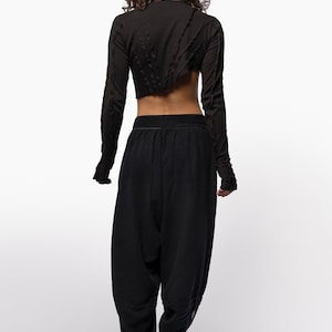 Cyberpunk Harem Linen Natural Woven Pants, Modern Handmade Black Yoga Boho Pants. image 7