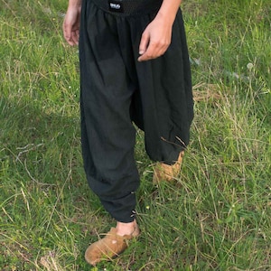 Cyberpunk Harem Linen Natural Woven Pants, Modern Handmade Black Yoga Boho Pants. image 4