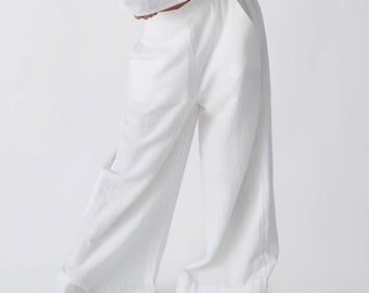 Boho Harem Pants: Linen-Cotton Blend, Handmade Bali Yoga Trousers