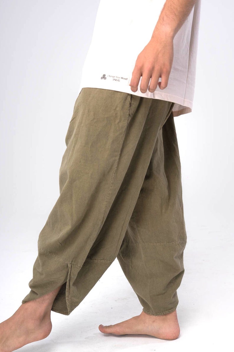 Boho Leinen Natur Webhose, handgemachte Yoga Boho-Haremshose. Bild 3