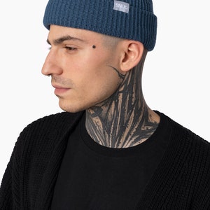 Hipster fisherman beanie, double-sided winter knitted beret Blue