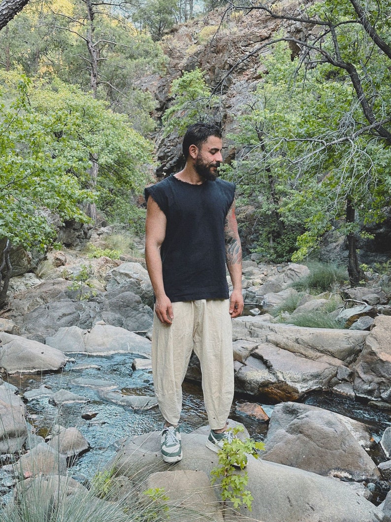 Black Boho handmade Meditation and Yoga Harem Organic Pants, Comfy Hippie Pant Loungewear Trousers Loose Festival all year gift for him image 3