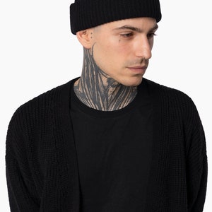 Hipster fisherman beanie, double-sided winter knitted beret Black