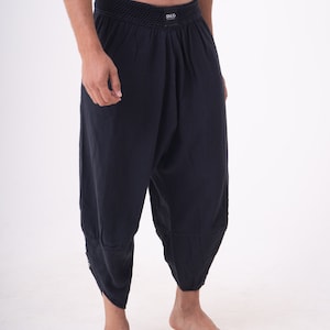 Cyberpunk Harem Linen Natural Woven Pants, Modern Handmade Black Yoga Boho Pants. image 2