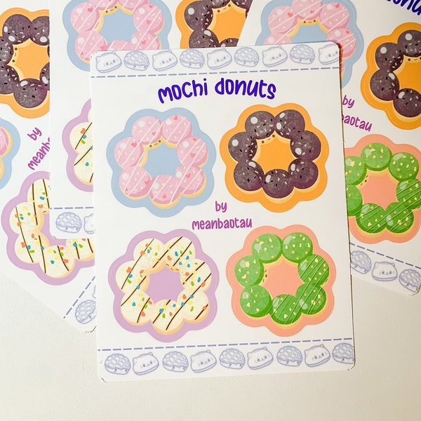 Mochi Donuts Sticker Sheet (Set of 4) | Cute Food - Asian Dessert Snack - Regular Glossy -  Journal - Planner - Scrapbooking