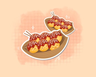 Takoyaki Octopus Sticker | Cute Street Food - Asian Food - Regular Glossy, Vinyl Waterproof - Individual Sticker - Planner- Scrapbooking