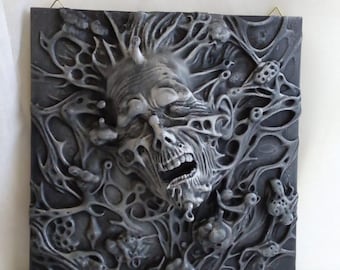 Escultura en relieve impresa en 3D de 20x20 cm, plateada, 003