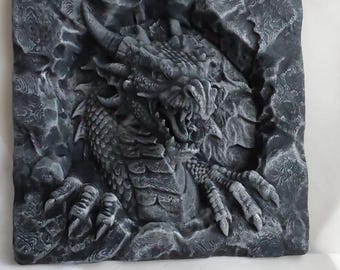 Escultura en relieve impresa en 3D de 20x20 cm, bañada en plata, 006