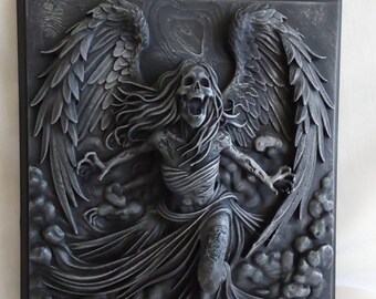 Escultura en relieve impresa en 3D de 20x20 cm, plateada, 001