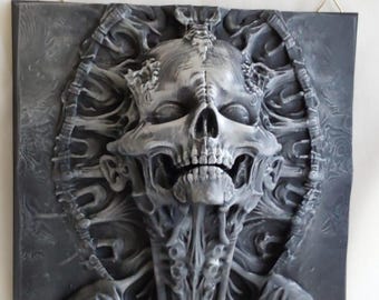 Escultura en relieve impresa en 3D de 20x20 cm, bañada en plata, 002