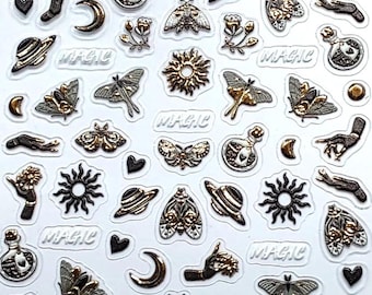 Nägel Aufkleber / Nail Sticks   / Magic / CO054 Motte Schwarz-Weiß-Gold Falter Gothic