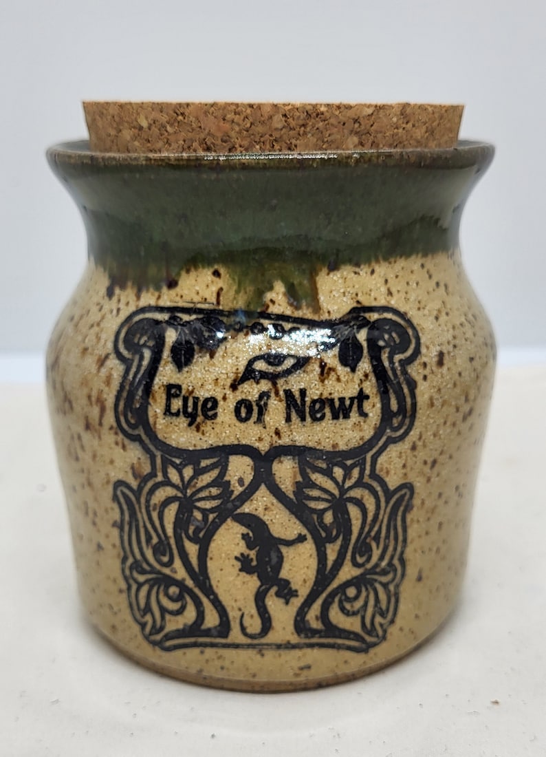 Unique Handmade Pottery Stash Jar With Charming Eye of Newt Print and