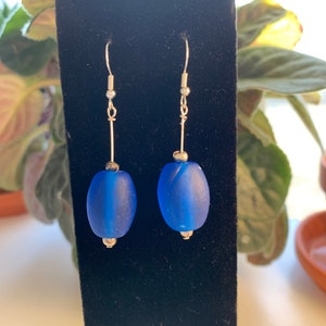 Blue Sea Glass Style Glass Earrings