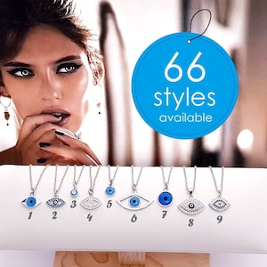 Silver evil eye necklace, Silver necklace, Evil eye charm necklace for women, Evil eye jewelry, Protection necklace, Gift for girlfriend
