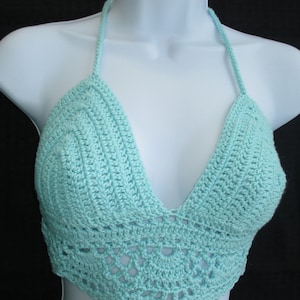 SALE! Quality Crochet Crop top, Bralette, Aqua, Hand Made in Florida USA 34-40B, B+