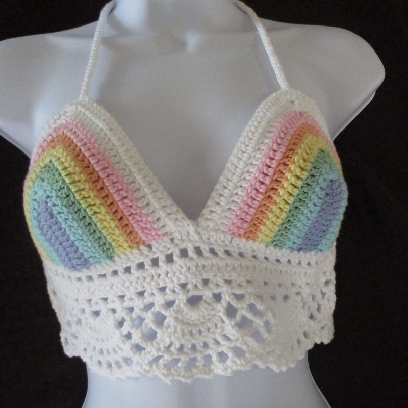 Rainbow Sweet Puff Sleeve Crop Top main image 1