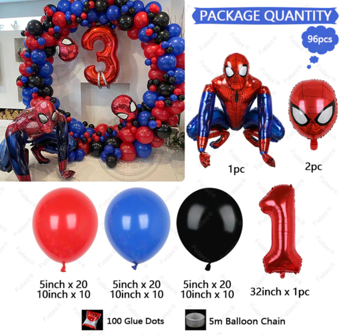 Decoration Spiderman Anniversaire 4 an, 129Pcs Kit Arche Ballon